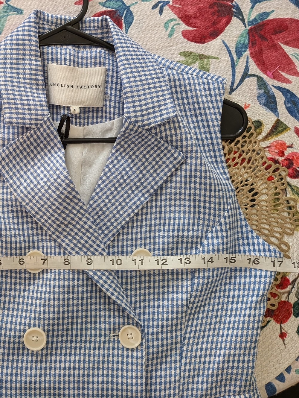 Women's English Factory Blue White Gingham Sleeveless Romper S - Picture 10 of 11